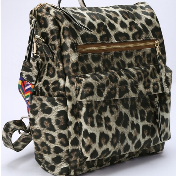 NEW Trendy Tan Leopard Animal Print Backpack Bag Handbag Vegan Leather Large main image 6